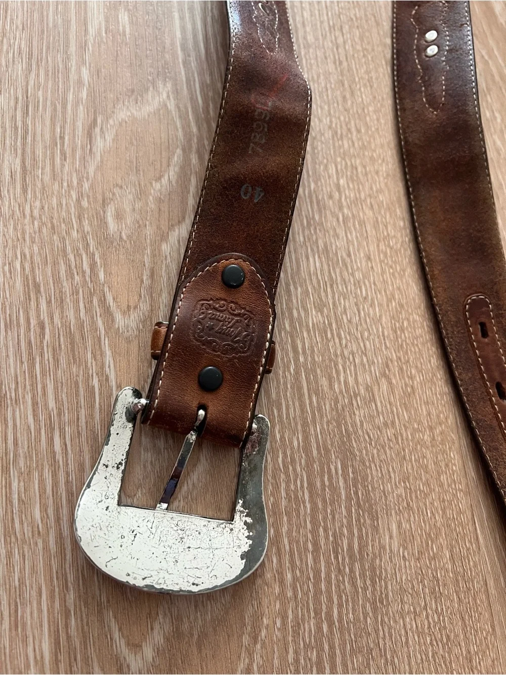 Tony Lama Brown Leather Western-Style Belt with Silver Conchos